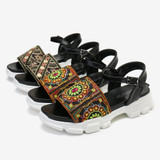 LOSTISY Women Colorful Embroidered Buckle Platform Sport Sandals