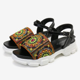 LOSTISY Women Colorful Embroidered Buckle Platform Sport Sandals