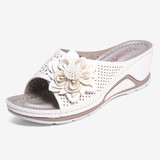 LOSTISY Women Flower Decoration Adjustable Strap Hollow Out Slip On Casual Summer Sandals
