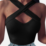 2020 Summer Sexy Beach Blouse Women Solid Hollow Sleeveless Casual Blouses Female Fashion Streetwear Backless Cross Ladies Tops