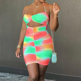 Gradient Color Block Print Mini Dress