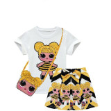 Fashion L.O.L  Dress for Girls Children's Clothes Kids T-Shirt + Skirt Set +bag