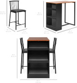 Counter Height Dining Table Set for Kitchen, Dining Room w/Storage Shelves, Metal Frame