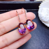 925 Sterling Silver Elegant Amethyst Drop Earrings Purple Tourmaline Gemstone Earrings