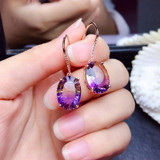 925 Sterling Silver Elegant Amethyst Drop Earrings Purple Tourmaline Gemstone Earrings