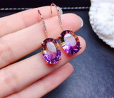 925 Sterling Silver Elegant Amethyst Drop Earrings Purple Tourmaline Gemstone Earrings