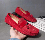 Suede Tassel Loafers with Alligator Skin Pattern