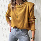 Women Autumn Winter Long sleeve Ruffled Sweatshirts Casual Solid Color O Neck Pullovers Tops Ladies Fitted Fleece Sweatshirts