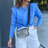 Women Autumn Winter Long sleeve Ruffled Sweatshirts Casual Solid Color O Neck Pullovers Tops Ladies Fitted Fleece Sweatshirts