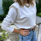 Women Autumn Winter Long sleeve Ruffled Sweatshirts Casual Solid Color O Neck Pullovers Tops Ladies Fitted Fleece Sweatshirts