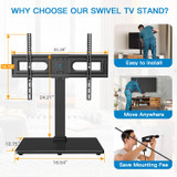 PERLESMITH Swivel Desktop TV Stand Mount for 37-65 Inch LCD OLED Flat/Curved Screen TVs-Height