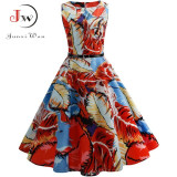 Summer Womens Dresses 2021 Casual Floral Retro Vintage 50s 60s Robe Rockabilly Swing Pinup Vestidos Valentines Day Party Dress