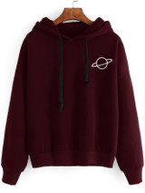Women Hoodies Planet Print Casual Solid Loose Drawstring Hoodie