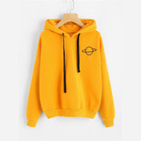 Women Hoodies Planet Print Casual Solid Loose Drawstring Hoodie