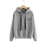 Women Hoodies Planet Print Casual Solid Loose Drawstring Hoodie