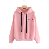 Women Hoodies Planet Print Casual Solid Loose Drawstring Hoodie