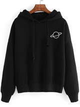 Women Hoodies Planet Print Casual Solid Loose Drawstring Hoodie
