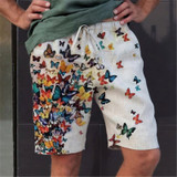 Men&#39;s linen and cotton shorts with butterfly print