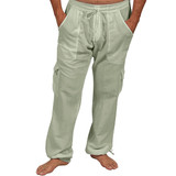 Linen cargo beach pants, comfortable loose fit