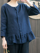 Ruffled button-down linen shirt