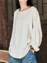 Loose-fit pleated patchwork linen shirt