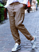 Solid Cotton-Blend Casual Pockets Pants Solid Cotton-Blend Casual Pockets Pants