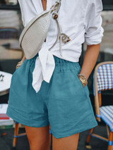 Elastic Waist Pockets Casual Shorts Pants