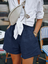 Elastic Waist Pockets Casual Shorts Pants