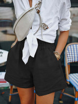 Elastic Waist Pockets Casual Shorts Pants