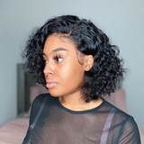 Water Wave Brazilian Short Bob Human Hair Wigs 99j Burgundy Colored Deep Curly Transparent