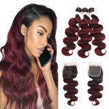 Brazilian Body Wave Bundles With Closure T1B/27 30 Ombre Blonde Brown