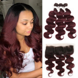 Ombre Brown Bundles With Frontal 13x4 Brazilian Body Wave with Closure