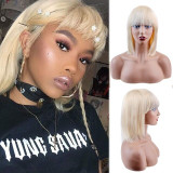 Short Human Hair Wigs With Bang  Pixie Cut Bob Brazilian Straight Hair