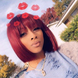Short Human Hair Wigs With Bang  Pixie Cut Bob Brazilian Straight Hair