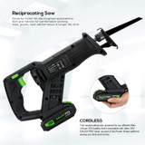 Cordless Li-ion Reciprocating Saw with 3pcs 6-inch Wood Saw Blade & 2pcs 6-inch Metal Saw Blade.