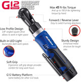 12V Li-ion Cordless ¼” & 3/8” Rachet Wrench Combo Tool Kits (1 Battery Tool Kit).