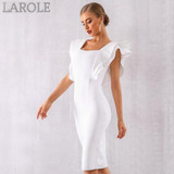 White Ruffles Butterfly Sleeve Bodycon Midi Dress