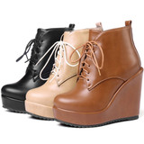 Lace Up Platform Ankle Boots With Wedge Heel For Women