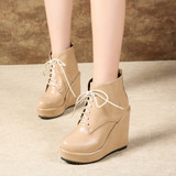 Lace Up Platform Ankle Boots With Wedge Heel For Women