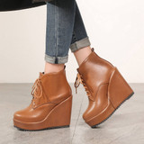 Lace Up Platform Ankle Boots With Wedge Heel For Women
