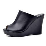 Genuine Leather Wedge Heel Sandals | Peep Toe High Heel Shoes