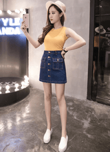 Pocket Button Denim Skirt | Above Knee Mini Skirt