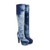Denim Knee High Boots | High Heel Platform Boots