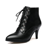Lace Up Ankle Boots |  Pointed Thin High Heel Ankle Boots