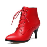 Lace Up Ankle Boots |  Pointed Thin High Heel Ankle Boots