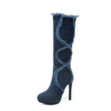 Denim Knee High Boots | Women's Platform Boots
