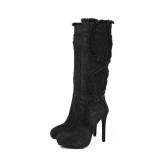 Denim Knee High Boots | Women's Platform Boots