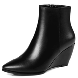 Genuine Leather Wedge Heels Boots | Pointed Toe Ankle Boots