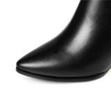 Genuine Leather Wedge Heels Boots | Pointed Toe Ankle Boots