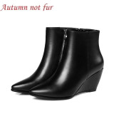 Genuine Leather Wedge Heels Boots | Pointed Toe Ankle Boots